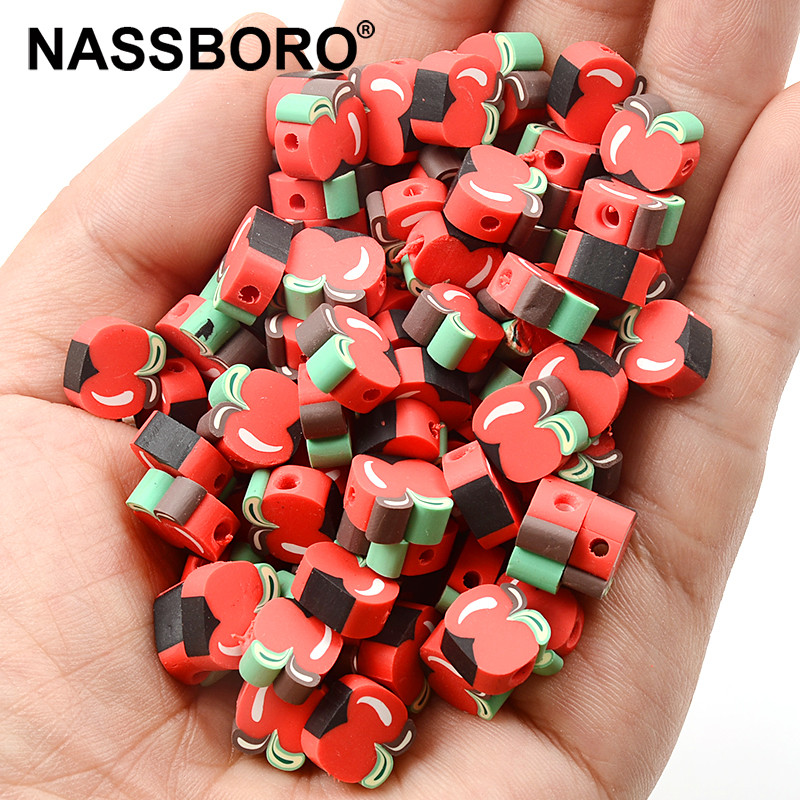 30 vnt. / partijoje 10 mm raudoni vaisių karoliukai polimeriniai molio karoliukai laisvi tarpiniai karoliukai papuošalams gaminti „pasidaryk pats“ apyrankių priedai