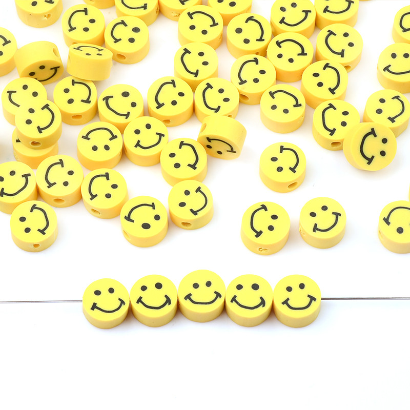 30Pcs/Lot Žuti Smajli Meke Glinene Perle Za Izradu Nakita Labavi Odstojnik Ogrlica Narukvice DIY Dodaci Veleprodaja