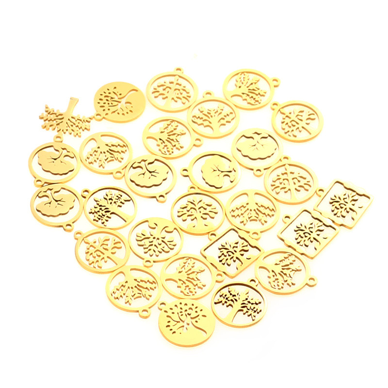 10kom pozlaćeni miks od nehrđajućeg čelika Životno stablo Privjesak DIY Ogrlica Narukvica Izrada nakita Ručno izrađeni zanatski dodaci