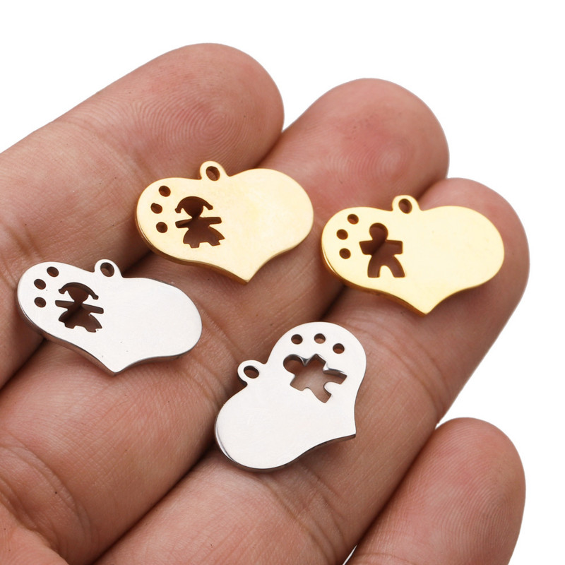 5PCS privjesaka šuplje ljupko srce 22x15 mm privjesci od nehrđajućeg čelika Izrada DIY ručno rađenih obiteljskih dječaka djevojčica pribor za izradu nakita