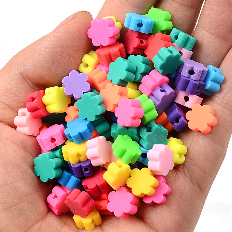 30 kom/partija 10 mm jednobojne šarene perle od polimerske gline u obliku cvijeta za izradu nakita, labave perle s razmaknicama Dodaci za narukvice DIY