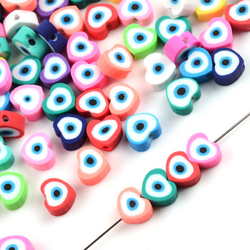 Цветни сърцевидни полимерни мъниста с форма на око Evil Clay Beads Spacer Свободни мъниста за изработка на бижута Гривна с талисман Колие Направи си сам аксесоари