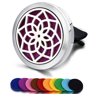 Korduvtäidetav auto õhuvärskendaja lõhn parfüümi difuusori klamber Auto Vent eeterlik õli roostevabast terasest medaljoni sisetarvikud