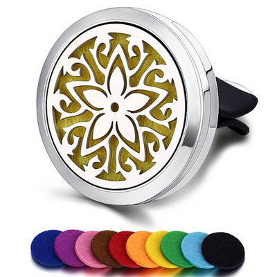 Korduvtäidetav auto õhuvärskendaja lõhn parfüümi difuusori klamber Auto Vent eeterlik õli roostevabast terasest medaljoni sisetarvikud