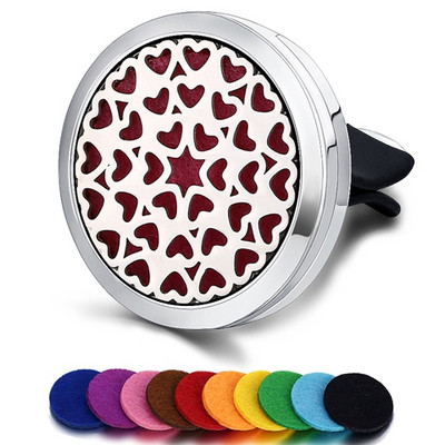 Korduvtäidetav auto õhuvärskendaja lõhn parfüümi difuusori klamber Auto Vent eeterlik õli roostevabast terasest medaljoni sisetarvikud