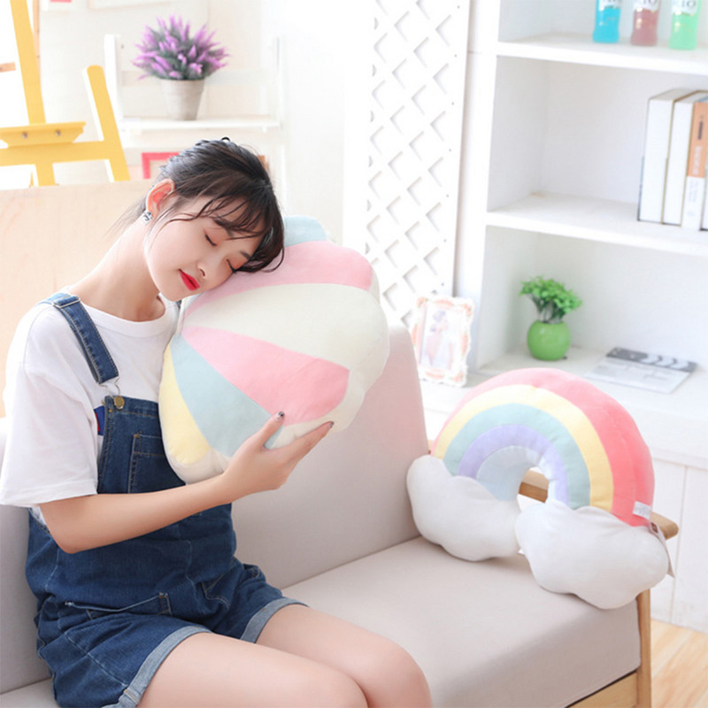 Perne de pluș cu cer de culoare bomboană, curcubeu, nor, stea, lună, pernă, pernă pentru scaun, jucărie, cadou pentru copii, acasă, sufragerie, birou, decor