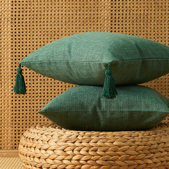 45x45cm Διακοσμητικά μαξιλάρια για καναπέ Απλό μονόχρωμο Βαμβακερό και λινό Κάλυμμα μαξιλαριού Φούντα Μαξιλαροθήκη χωρίς μαξιλάρια