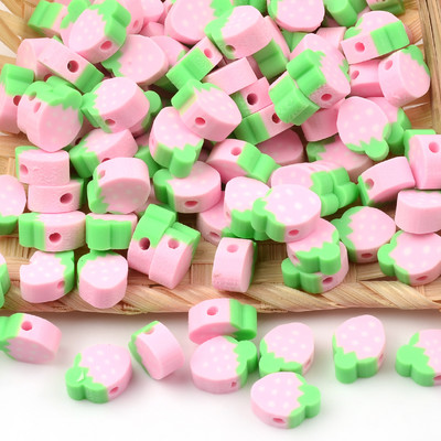 30 kom/lot ružičasti čips od jagoda, voćne perle od polimerske gline, labave perle s odstojnicima za izradu nakita, DIY narukvica, nakitni dodaci