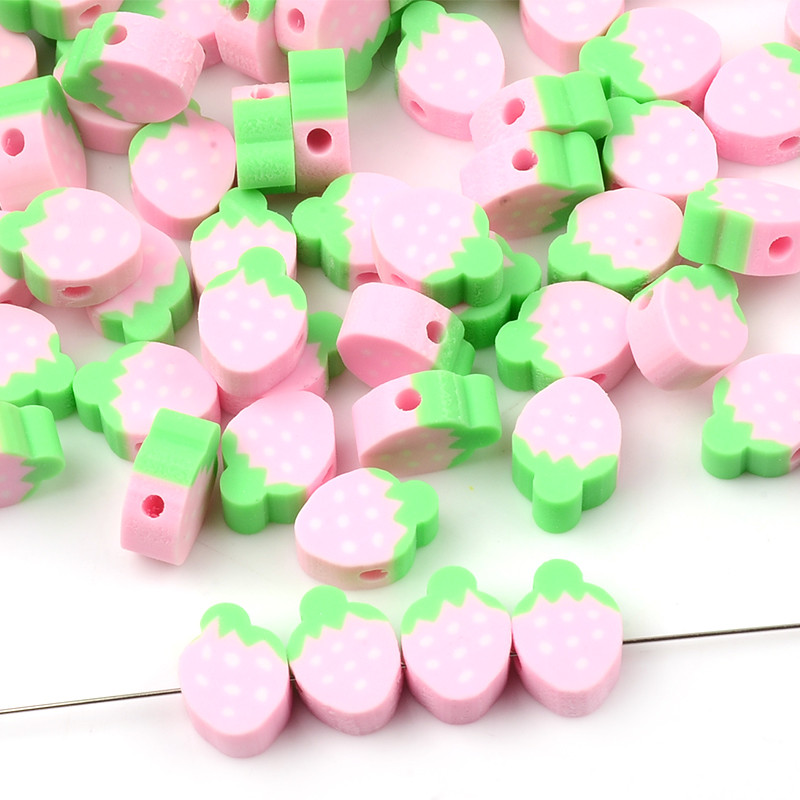 30 kom/lot ružičasti čips od jagoda, voćne perle od polimerske gline, labave perle s odstojnicima za izradu nakita, DIY narukvica, nakitni dodaci