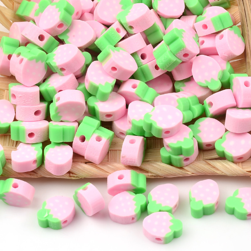 30 kom/lot ružičasti čips od jagoda, voćne perle od polimerske gline, labave perle s odstojnicima za izradu nakita, DIY narukvica, nakitni dodaci