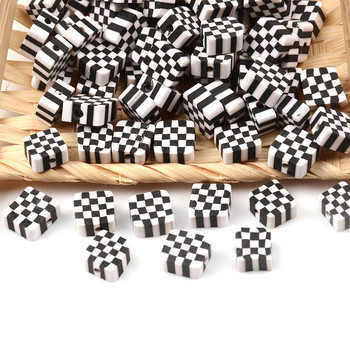 30 τμχ/Παρτίδα Μαύρες λευκές τετράγωνες χάντρες Πολυμερικές χάντρες από πηλό Χαλαρές χάντρες για κοσμήματα Κατασκευή DIY Αξεσουάρ βραχιολιών Χειροτεχνία