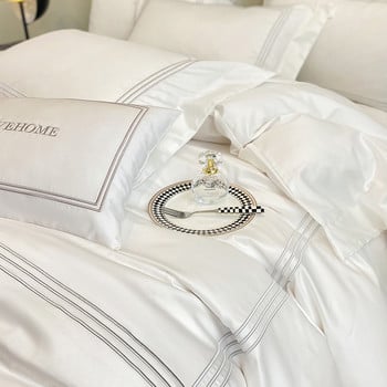 Комплект спално бельо от 100% памук, домашен текстил, три линии, бродерия, луксозна калъфка за възглавница, чаршаф, калъфка за юрган Twin/Queen/Single Bed