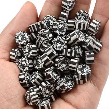 Λευκό μαύρο Tai Chi Flower Polymer Clay Beads Spacer Loose Beads for Jewelry Making Charm βραχιόλι κολιέ DIY Αξεσουάρ