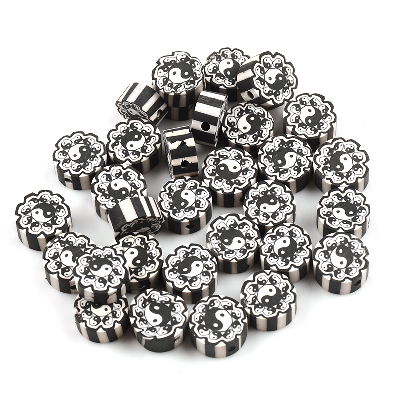 Bijeli crni Tai Chi cvijet Perle od polimerske gline Odstojnik Rasute perle za izradu nakita Narukvica s privjescima Ogrlica DIY dodaci