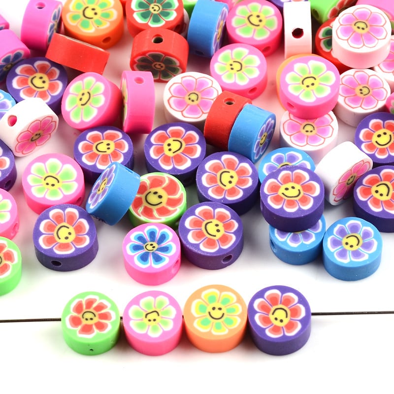 30 vnt Spalvingi plokščiai apvalios formos Saulės gėlių molio karoliukai polimeriniai tarpikliai karoliukai papuošalams gaminti „pasidaryk pats“ apyrankės karoliai, rankų darbo