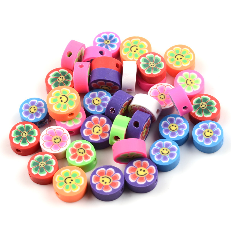 30 vnt Spalvingi plokščiai apvalios formos Saulės gėlių molio karoliukai polimeriniai tarpikliai karoliukai papuošalams gaminti „pasidaryk pats“ apyrankės karoliai, rankų darbo