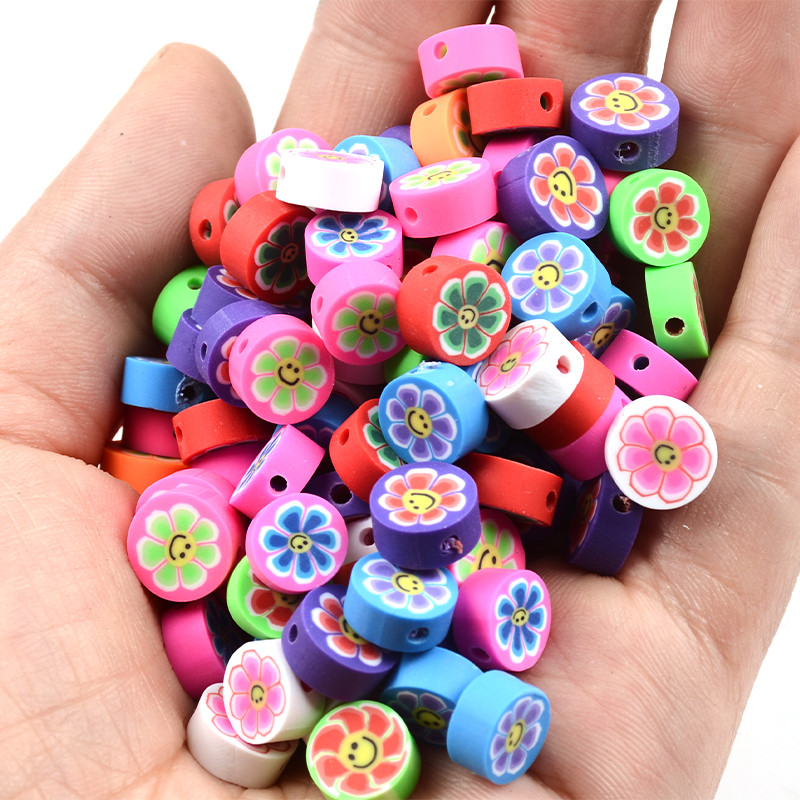 30 vnt Spalvingi plokščiai apvalios formos Saulės gėlių molio karoliukai polimeriniai tarpikliai karoliukai papuošalams gaminti „pasidaryk pats“ apyrankės karoliai, rankų darbo