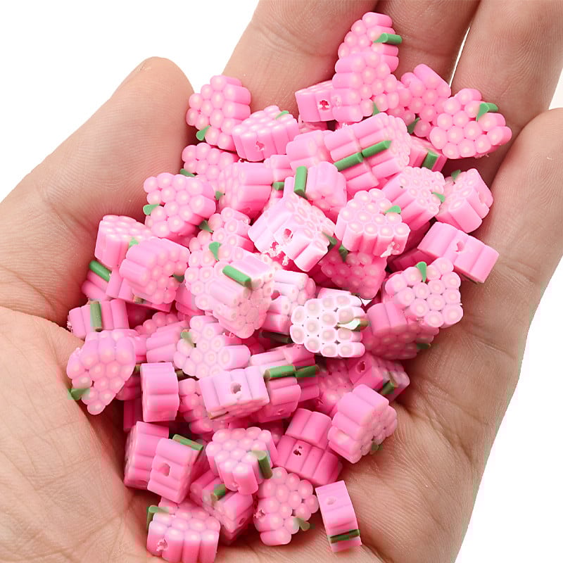 30 vnt./stal. Rožiniai vaisių karoliukai polimero molio karoliukai, skiltelės, palaidi tarpiniai karoliukai papuošalams gaminti „pasidaryk pats“ rankų darbo apyrankės Priedai