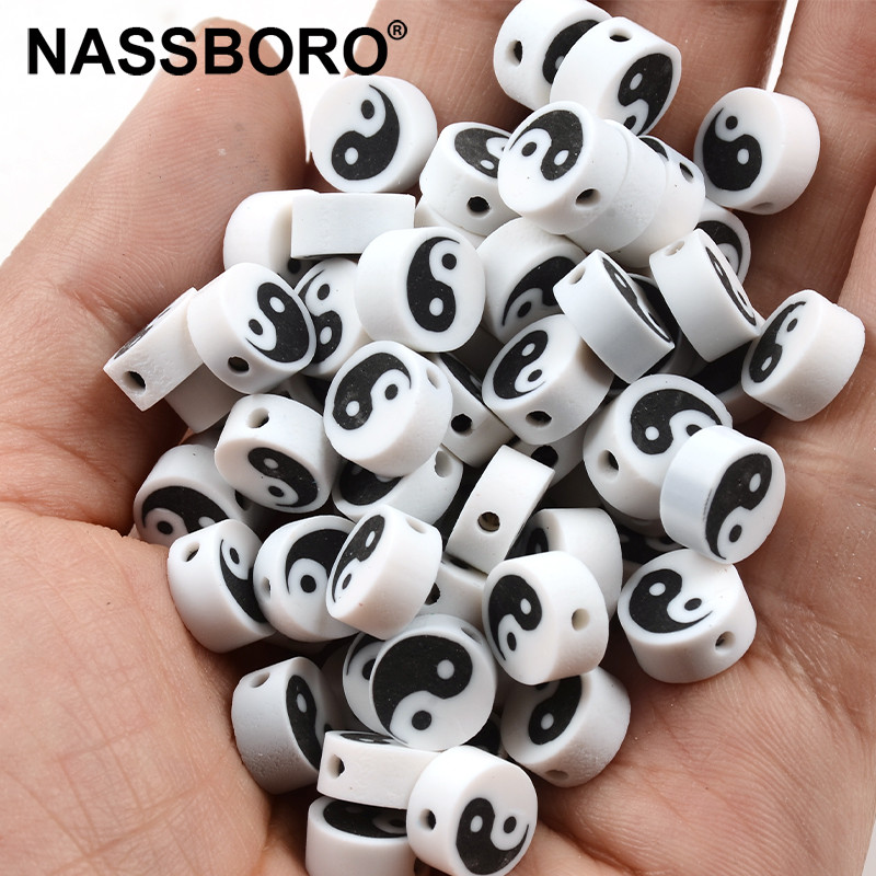 Bijele crne Tai Chi perle od polimerske gline odstojnik labave perle za izradu nakita Ručno izrađena narukvica s privjeskom Ogrlica DIY dodaci