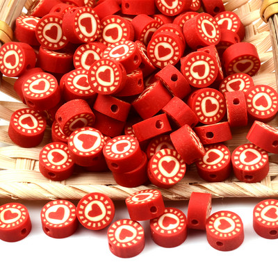 30 vnt./Lt Raudonos širdies rašto karoliukai polimero molio karoliukai laisvi tarpiniai karoliukai papuošalams gaminti Apyrankės „pasidaryk pats“ aksesuarai, karoliukai, amatai