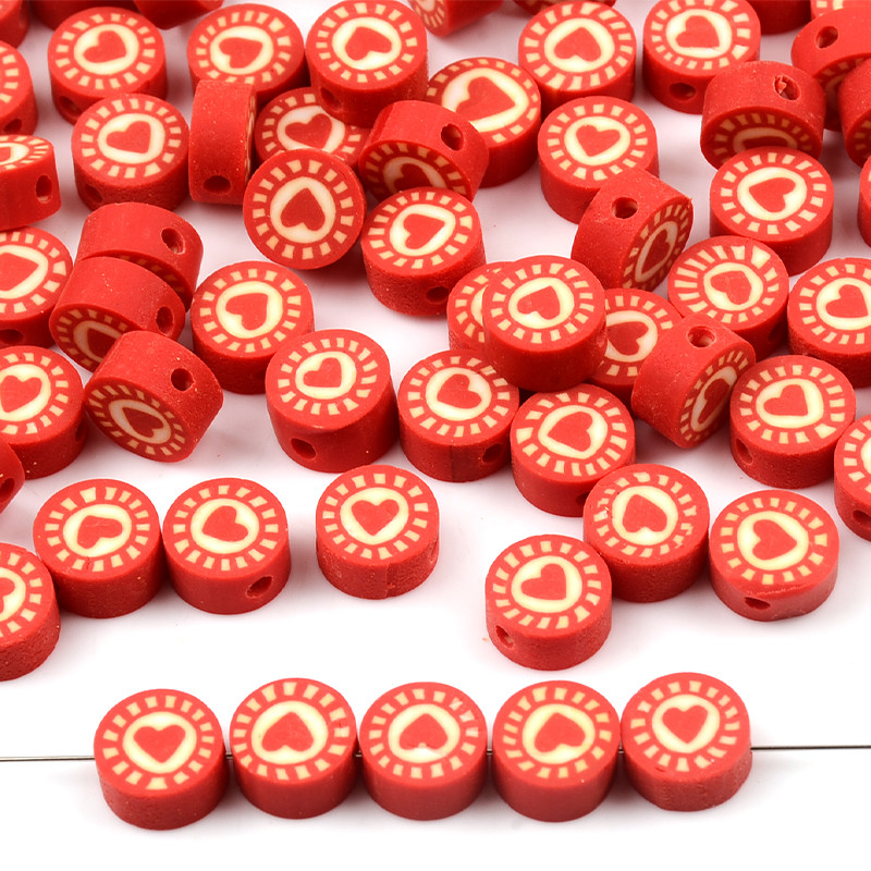 30 vnt./Lt Raudonos širdies rašto karoliukai polimero molio karoliukai laisvi tarpiniai karoliukai papuošalams gaminti Apyrankės „pasidaryk pats“ aksesuarai, karoliukai, amatai