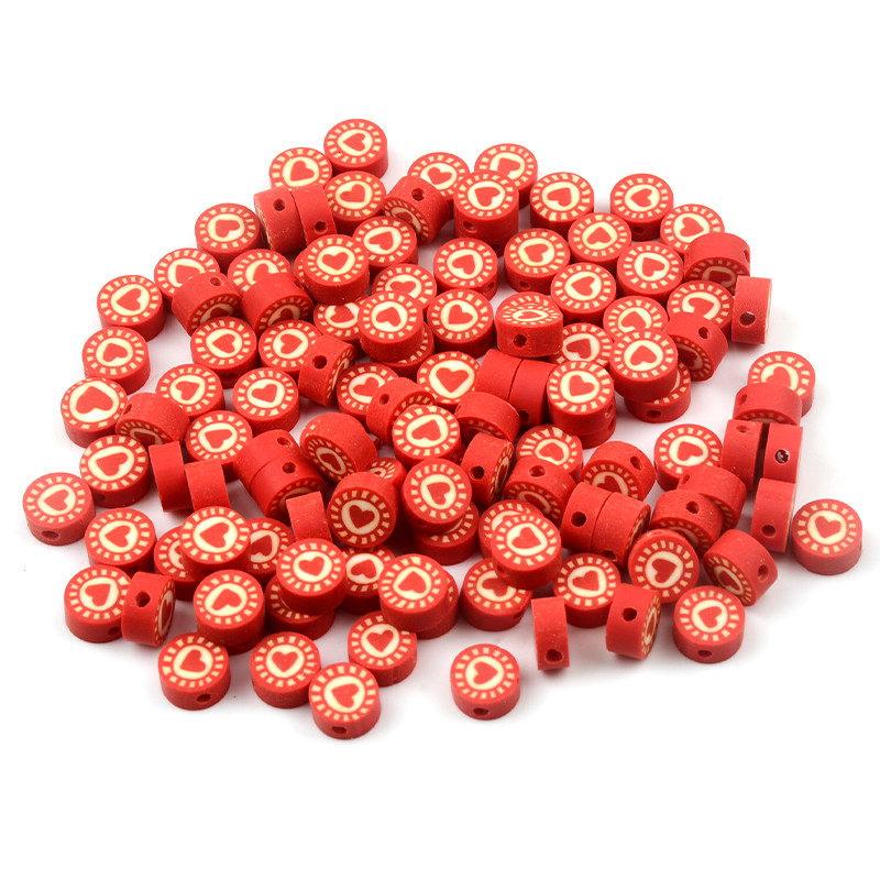 30 vnt./Lt Raudonos širdies rašto karoliukai polimero molio karoliukai laisvi tarpiniai karoliukai papuošalams gaminti Apyrankės „pasidaryk pats“ aksesuarai, karoliukai, amatai