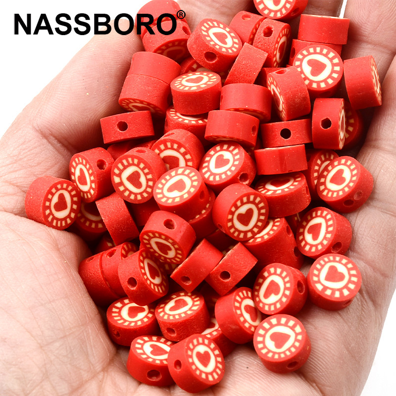 30 vnt./Lt Raudonos širdies rašto karoliukai polimero molio karoliukai laisvi tarpiniai karoliukai papuošalams gaminti Apyrankės „pasidaryk pats“ aksesuarai, karoliukai, amatai