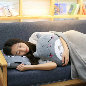 Totoro βελούδινο μαξιλάρι πολλαπλών λειτουργιών 3 σε 1 Μαξιλάρι ριχτάρι Totoro Μαξιλάρι χεριών ζεστό μαξιλάρι μωρό Παιδική κουβέρτα γεμιστό παιχνίδι με φιγούρες anime