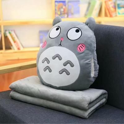 Totoro pliušinė pagalvė daugiafunkcė 3 viename svaidoma pagalvė Totoro rankų šilta pagalvės pagalvė kūdikiui antklodė, prikimštas anime figūrėlės žaislas