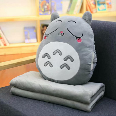 Totoro pliušinė pagalvė daugiafunkcė 3 viename svaidoma pagalvė Totoro rankų šilta pagalvės pagalvė kūdikiui antklodė, prikimštas anime figūrėlės žaislas