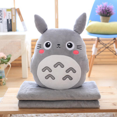 Totoro pliušinė pagalvė daugiafunkcė 3 viename svaidoma pagalvė Totoro rankų šilta pagalvės pagalvė kūdikiui antklodė, prikimštas anime figūrėlės žaislas