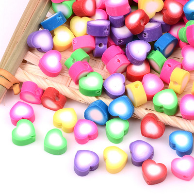 Otprilike 10 mm raznobojna perla u obliku srca, mekana glinena perla za izradu nakita, narukvica, ogrlica, uradi sam