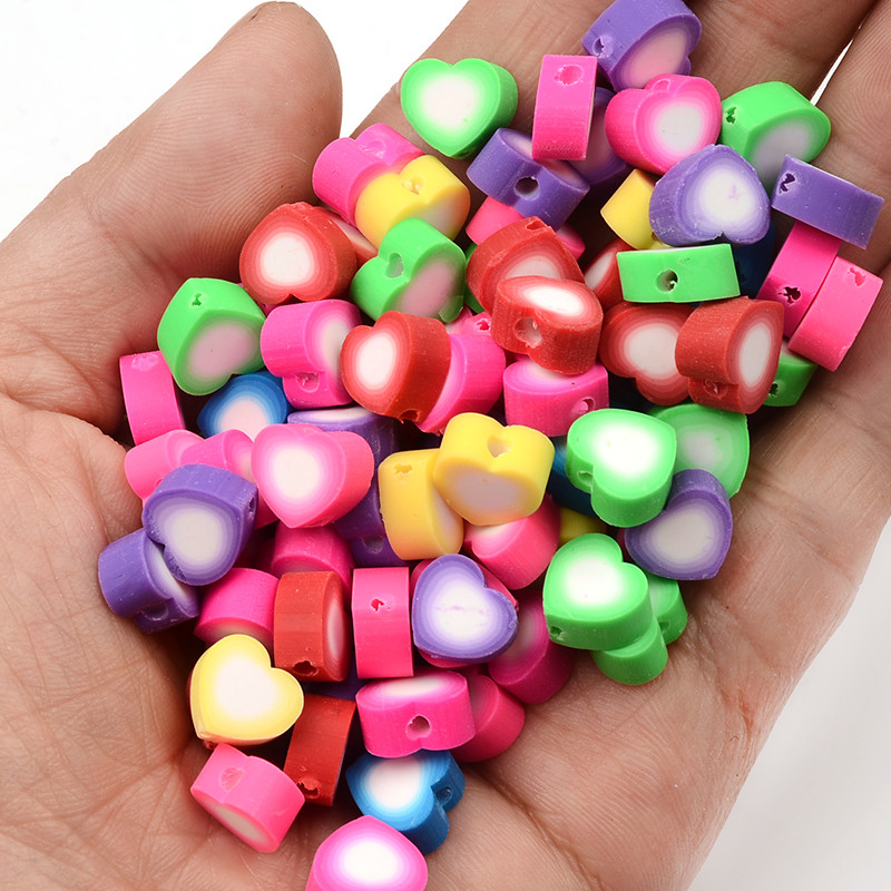 Otprilike 10 mm raznobojna perla u obliku srca, mekana glinena perla za izradu nakita, narukvica, ogrlica, uradi sam