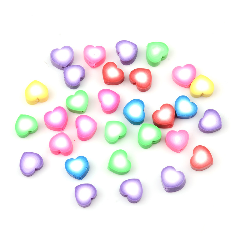 Otprilike 10 mm raznobojna perla u obliku srca, mekana glinena perla za izradu nakita, narukvica, ogrlica, uradi sam