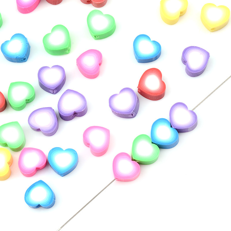 Otprilike 10 mm raznobojna perla u obliku srca, mekana glinena perla za izradu nakita, narukvica, ogrlica, uradi sam