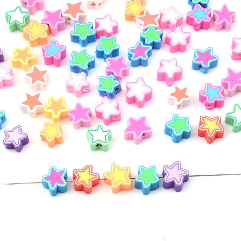 Mărgele de argilă moale, colorate, cu cinci colțuri, de aproximativ 10 mm, pentru fabricarea de bijuterii, brățări, colier, mărgele libere DIY