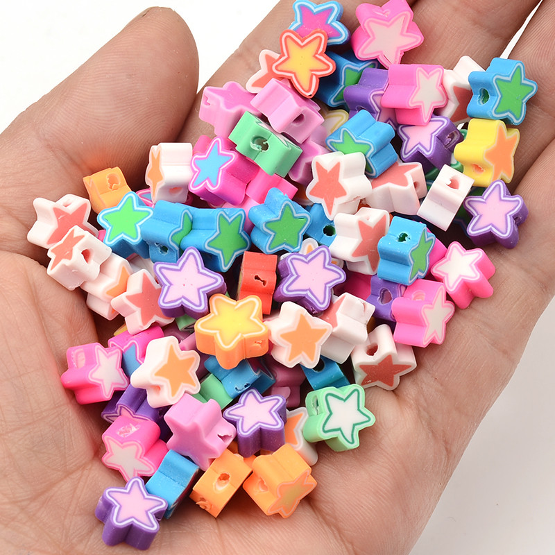 Mărgele de argilă moale, colorate, cu cinci colțuri, de aproximativ 10 mm, pentru fabricarea de bijuterii, brățări, colier, mărgele libere DIY