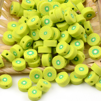30db/tétel Kiwi chips Gyümölcs polimer agyag gyöngyök laza távtartó gyöngyök ékszerkészítéshez barkács karkötő ékszer kiegészítők
