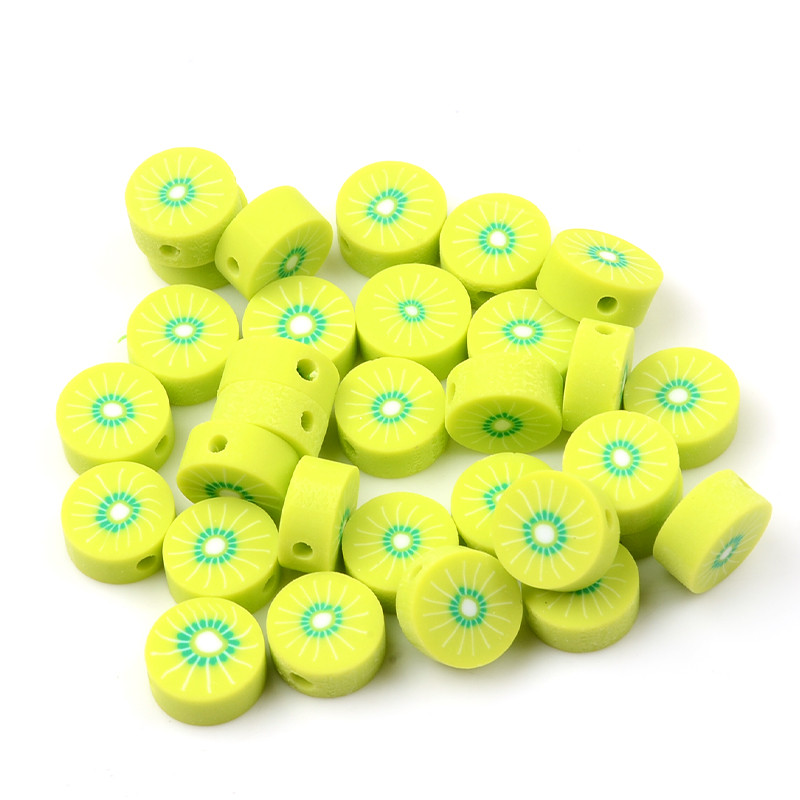 30db/tétel Kiwi chips Gyümölcs polimer agyag gyöngyök laza távtartó gyöngyök ékszerkészítéshez barkács karkötő ékszer kiegészítők