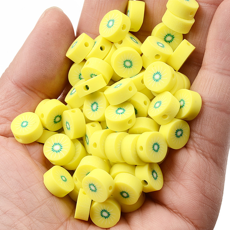 30 kom/lot žuti čips od kivija, perle od polimerske gline, labave perle za odstojnike za izradu nakita Dodaci za DIY narukvice