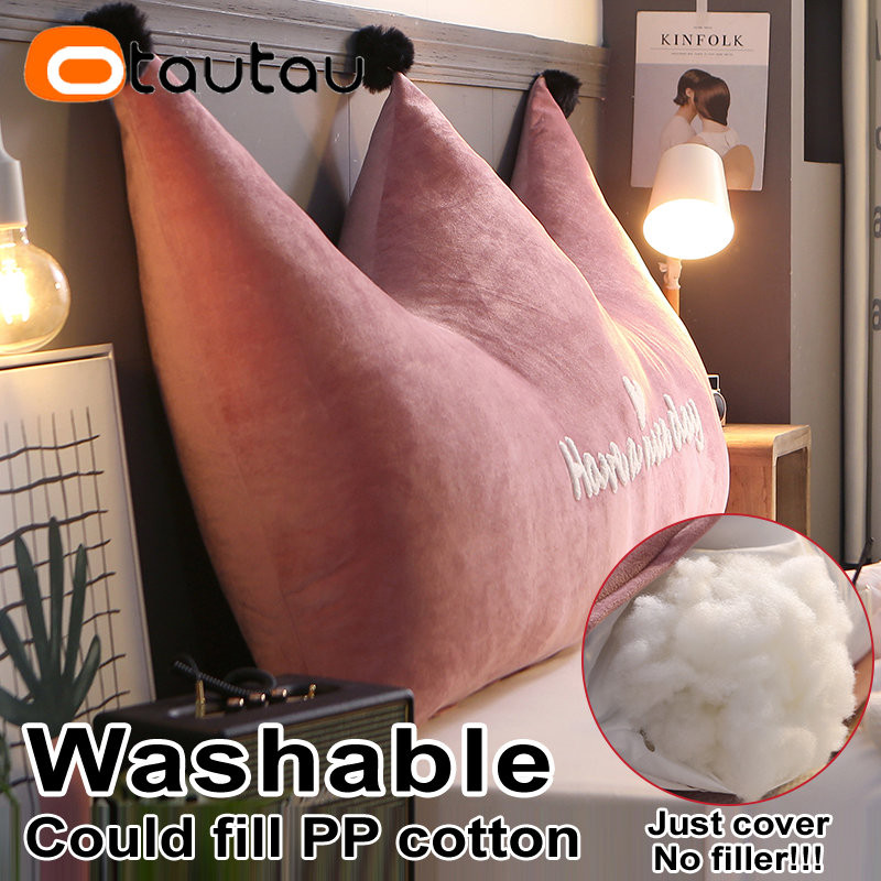 OTAUTAU Princess slatka ružičasta baršunasta kruna jastučnica bez ukrasa za krevet Naslon za glavu Naslon za leđa Navlaka za jastuk