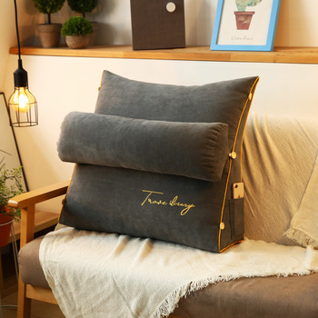 Μεγάλο μονόχρωμο κεντημένο τριγωνικό μαξιλάρι, μαλακό βελούδινο καναπέ-κρεβάτι με σφήνα Μαξιλάρι ανάγνωσης πλάτης, μαξιλάρι στήριξης πλάτης για κρεβάτι