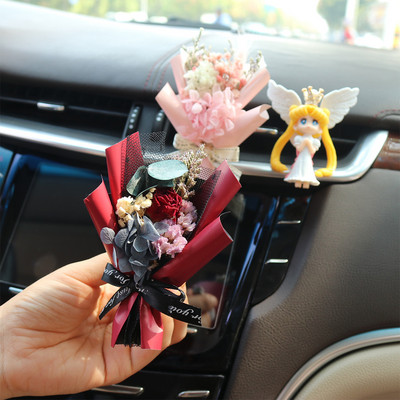 Mini Rose Bouquet Car Air Vent Clip Creative Flowers Mini Bouquet Car Perfume Air Freshener Gypsophila Carnation Ornament