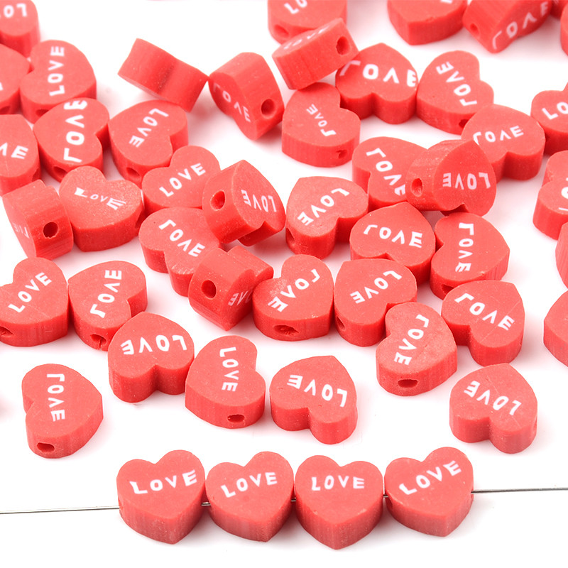 Crvene ljubavne kuglice u obliku srca od polimerske gline, labave kuglice s odstojnicima za izradu nakita Dodaci za DIY narukvice