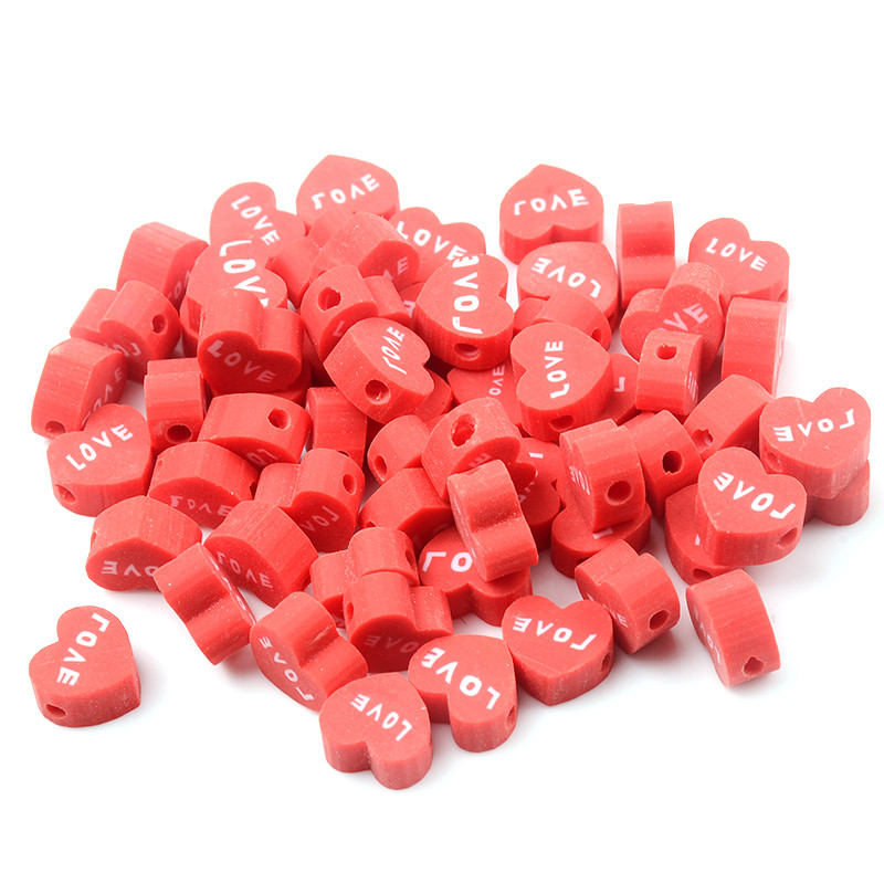 Crvene ljubavne kuglice u obliku srca od polimerske gline, labave kuglice s odstojnicima za izradu nakita Dodaci za DIY narukvice