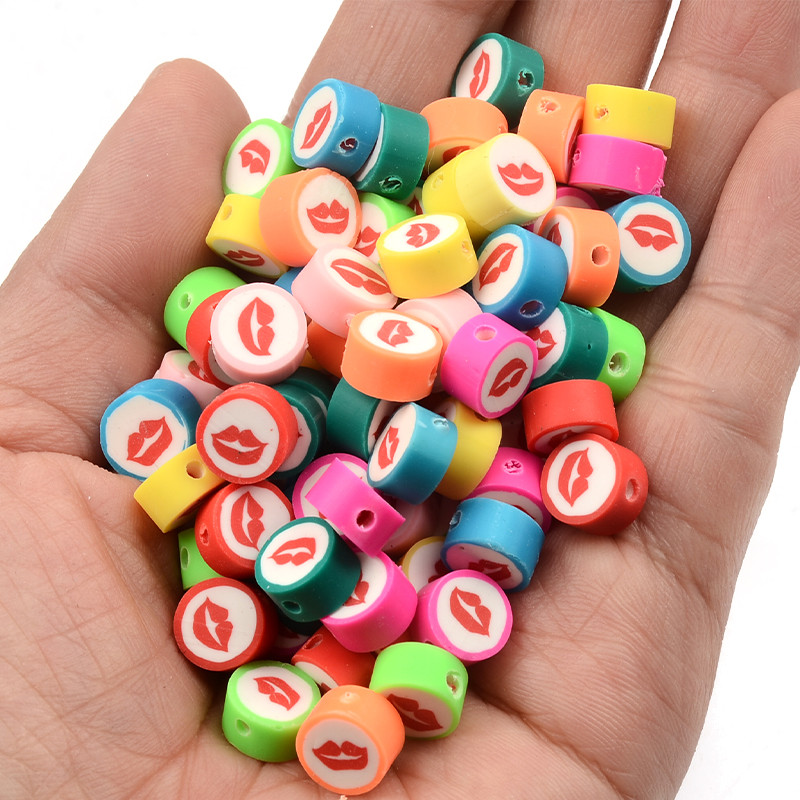 30db/tétel Ajkak mintás polimer agyaggyöngyök laza forgácsok távtartó gyöngyök ékszerkészítéshez barkácsolás karkötő kiegészítők