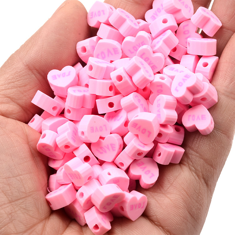 Ružičaste perle od polimerske gline u obliku srca ljubavi Rasute perle za odstojnike za izradu nakita Dodaci za narukvice DIY