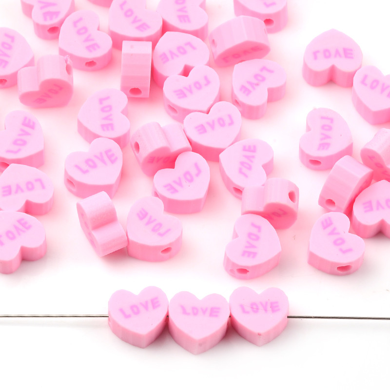 Ružičaste perle od polimerske gline u obliku srca ljubavi Rasute perle za odstojnike za izradu nakita Dodaci za narukvice DIY