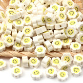 30 kom/Part Bijeli smajli uzorci Cvijeće Perle od polimerske gline Rasuti čips Razmak perle za izradu nakita DIY dodaci za narukvice