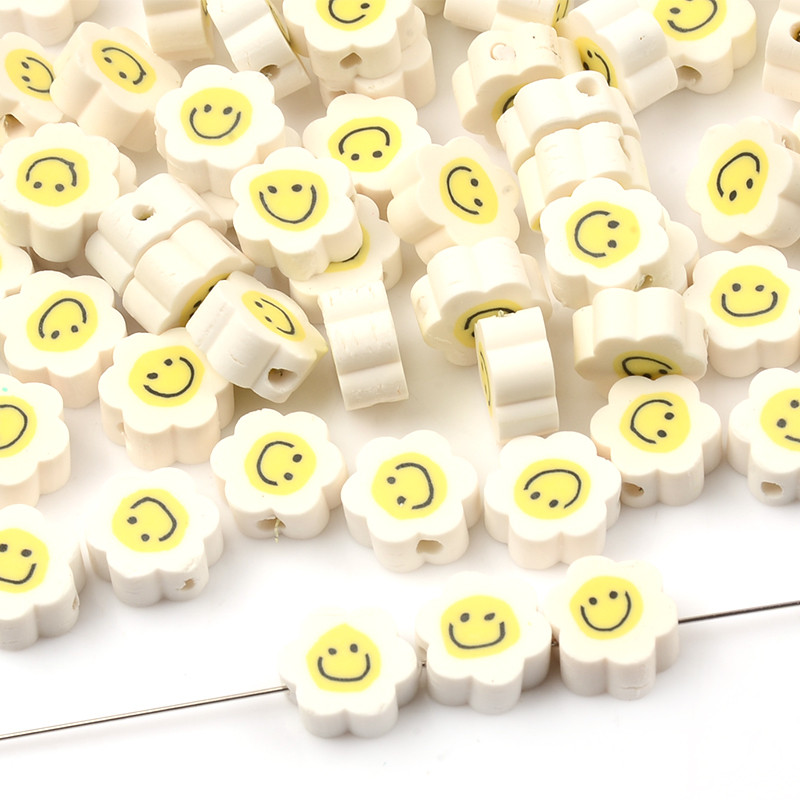 30 kom/Part Bijeli smajli uzorci Cvijeće Perle od polimerske gline Rasuti čips Razmak perle za izradu nakita DIY dodaci za narukvice
